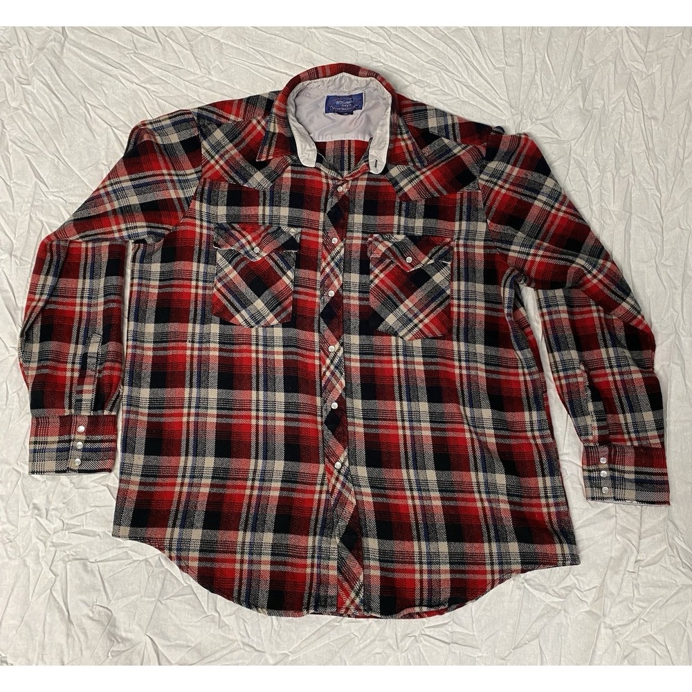 Vintage Williams Bay Western Flannel Shirt XXL Red Plaid Pearl Snap